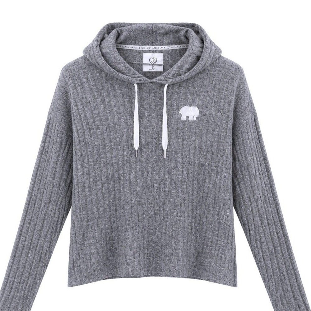 Ivory Ella Womens Ribbed Hoodie Sweatshirt Size S Gray Elephant Casual Cozy